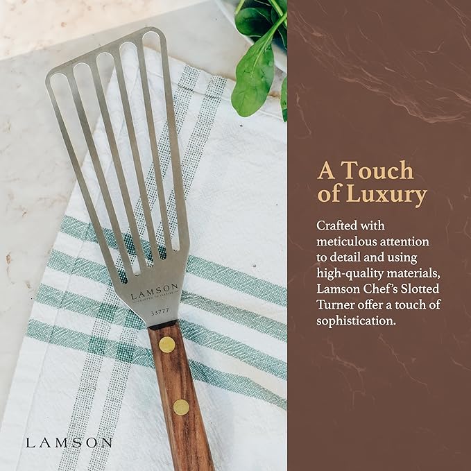 Lamson 3' x 6" Chef's Slotted Turner with Walnut Handle - Right-Hand