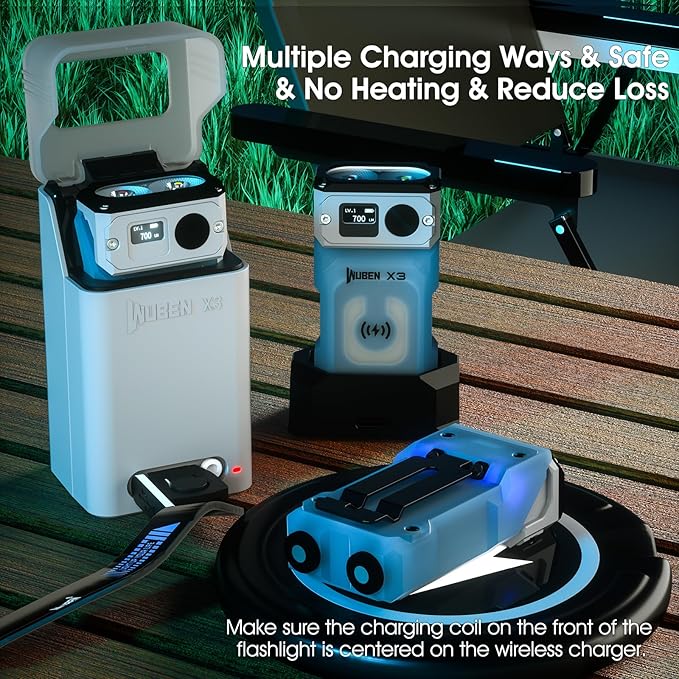 WUBEN X3 Mini Flashlight with Rechargeable Charging Box 180 Degree EDC Keychain Flashlight Twist