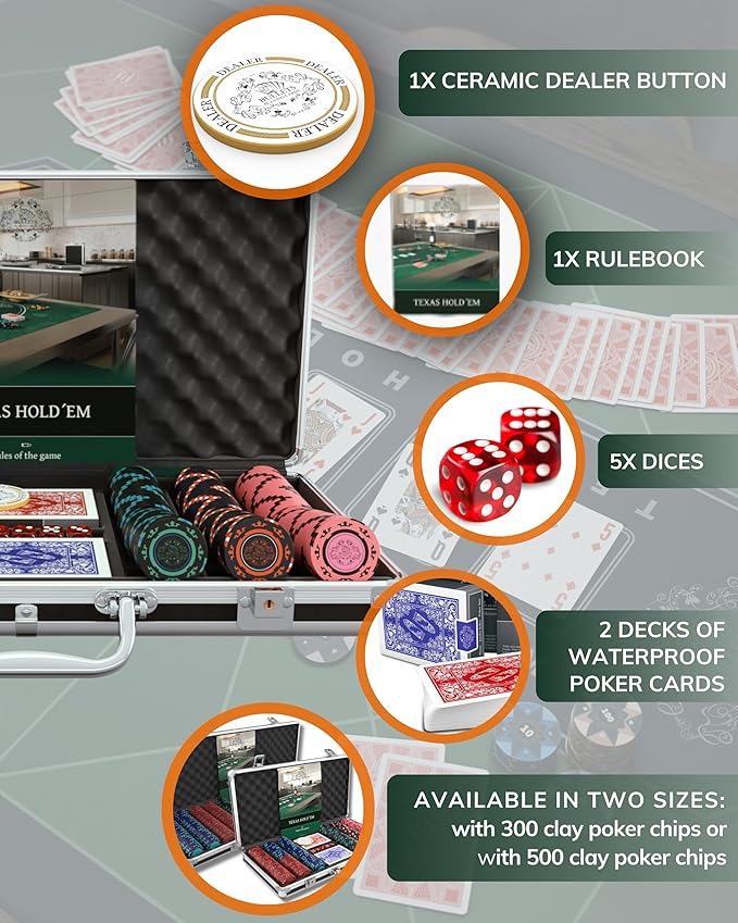 Bullets Poker Set ??with Case, Chips and Cards ??Deluxe Chip Set, Ideal for Casino Games