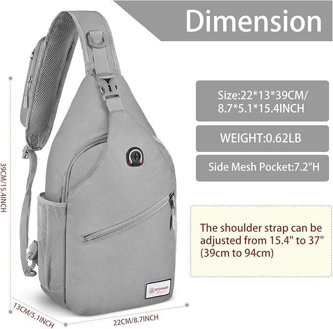 ZOMAKE Sling Bag,Small Crossbody Sling Backpack,Water Resistant Shoulder Daypack for Travel,Anti