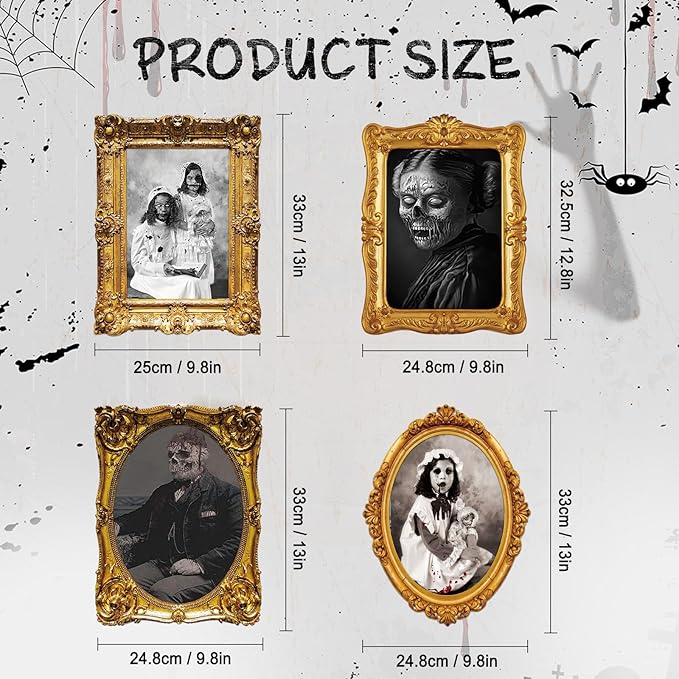 ECGER Halloween Decorations Indoor, Haunted Scary Decor - 3D Changing Face Pictures, Vintage Moving