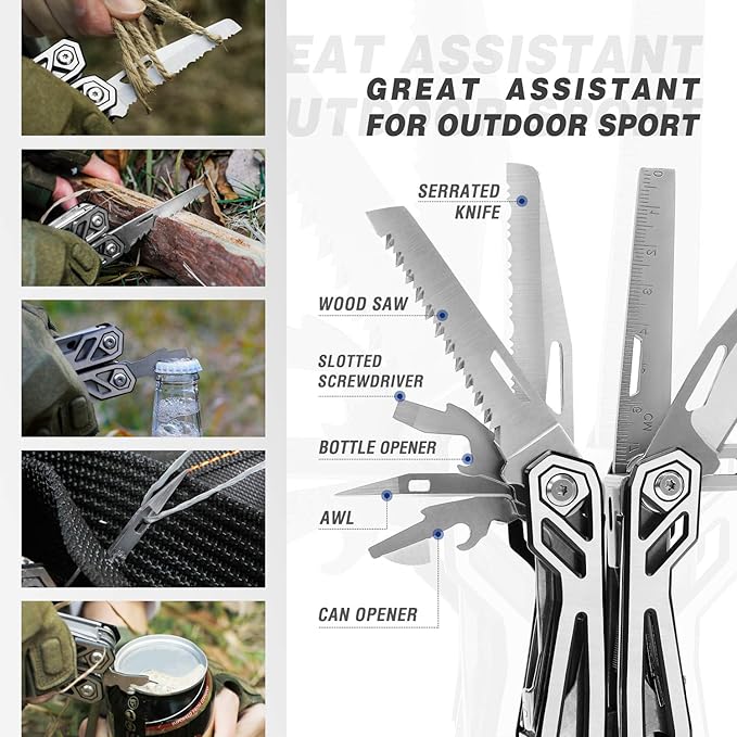 MOSSY OAK Multitool, 21-in-1 Stainless Steel Pocket Knife with Screwdriver Sleeve, Self-locking