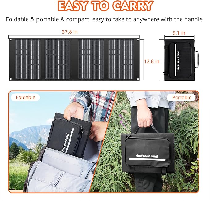 Apowking Portable Solar Panels 40W, Foldable Solar Panel Charger for 100-300W Portable Power