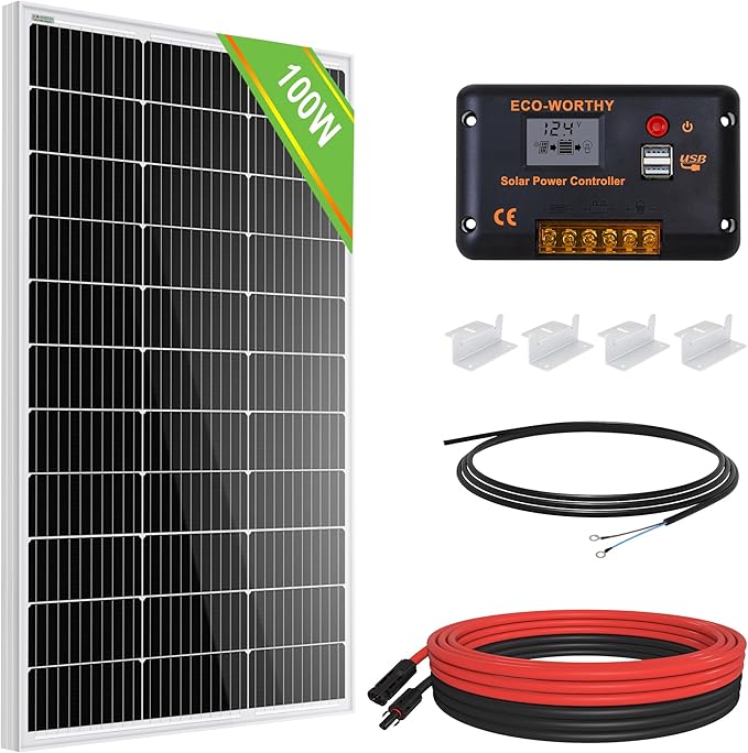 ECO-WORTHY 100 Watt 12 Volt Solar Panel Kit for RV Battery Boat Trailer Cabin Garden Shed Home: