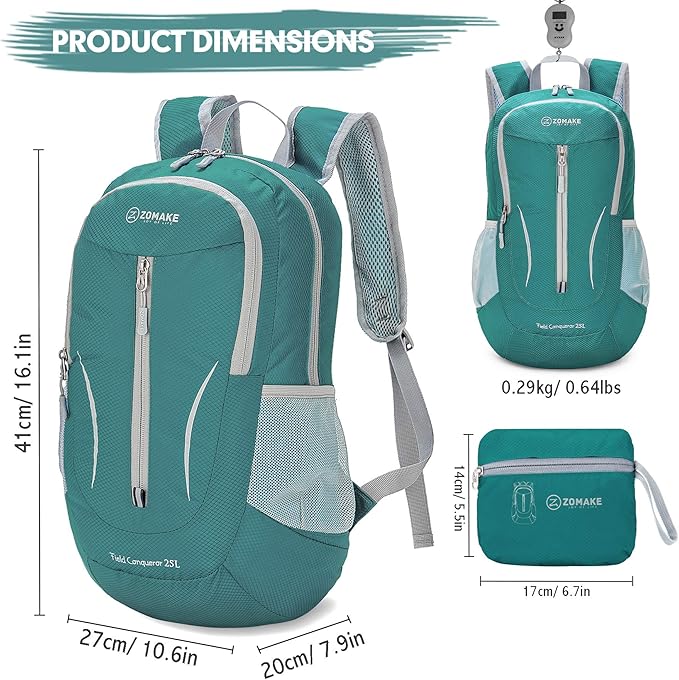 ZOMAKE Ultra Lightweight Packable Backpack 25L, Foldable Hiking Backpacks Water Resistant Small