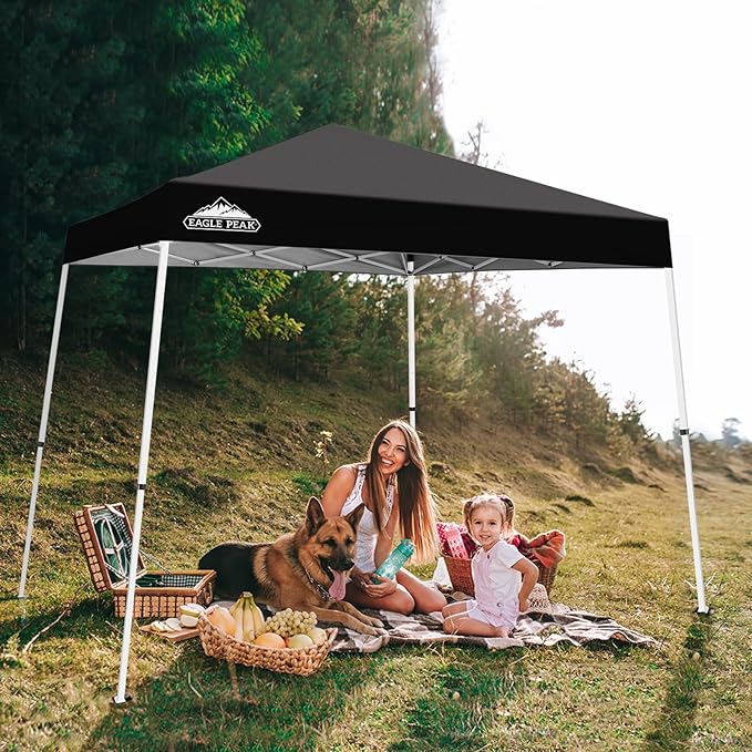 EAGLE PEAK 10x10 Slant Leg Pop-up Canopy Tent Easy One Person Setup Instant Outdoor Beach Canopy
