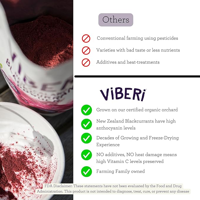 ViBERi Organic Blackcurrant Powder 450g (Loose Powder) | New Zealand Grown Superfruit | Naturally