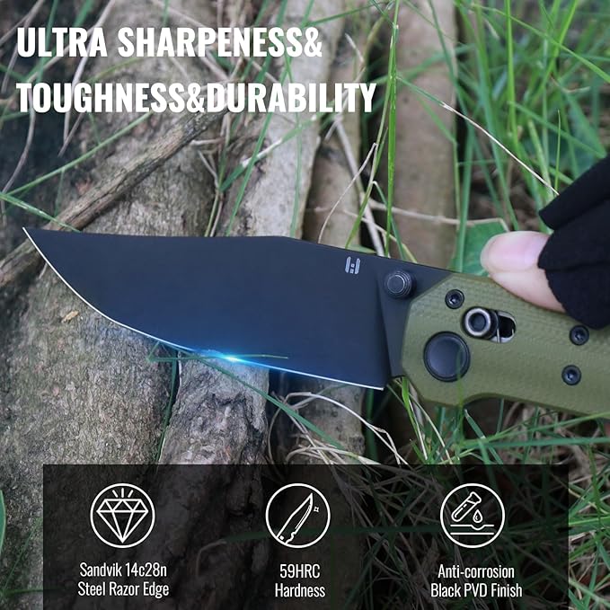 Pathwright Folding Pocket Knife, 3.54" 14C28N Blade and G10 Handle with Axis Lock, Everydaycarry