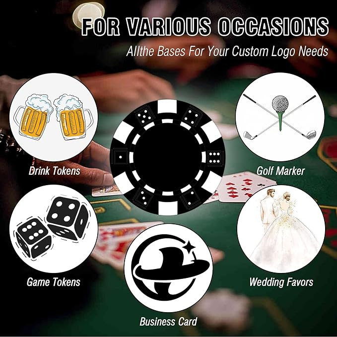 50 Custom Poker Chips,Personalized with Your Logo Image or Text,11.5g Clay Casino Chips for Events
