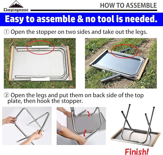 CAMPINGMOON Camping Side Table Heat-Resisting Stainless Steel Embossing Process for Outdoor Table