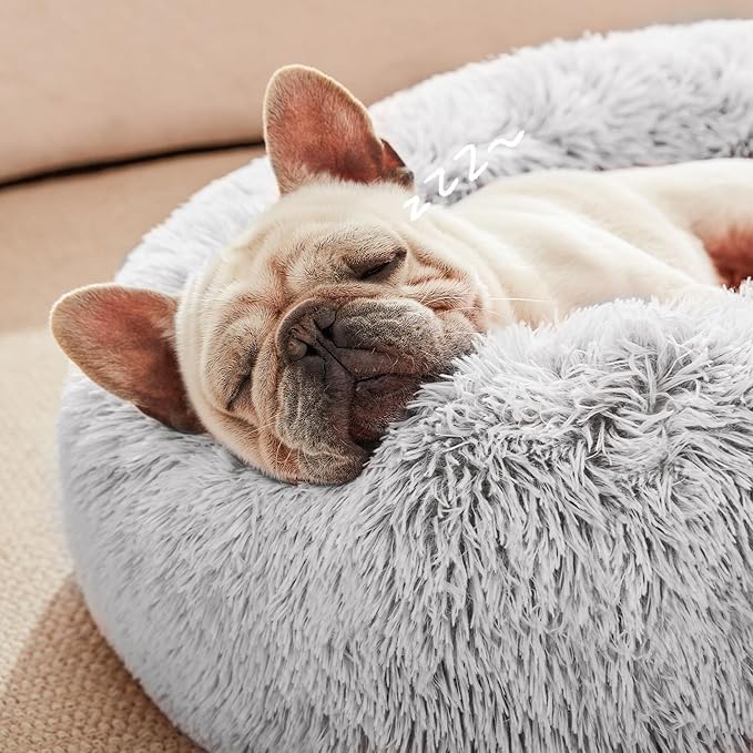 Love's cabin Calming Cat Bed for Indoor Cats,Anti-Anxiety Donut Round Dog Bed,Fluffy Faux Fur