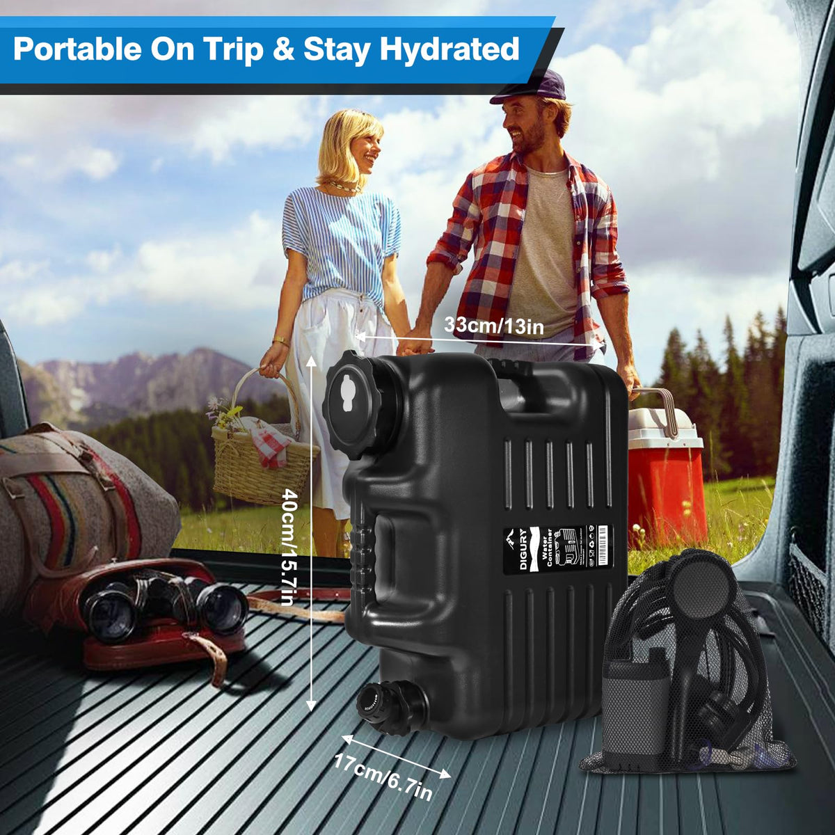 Portable Camping Shower with 5 Gallon Water Jug, 6000mAh Rechargeable Outdoor Camping Shower Kit