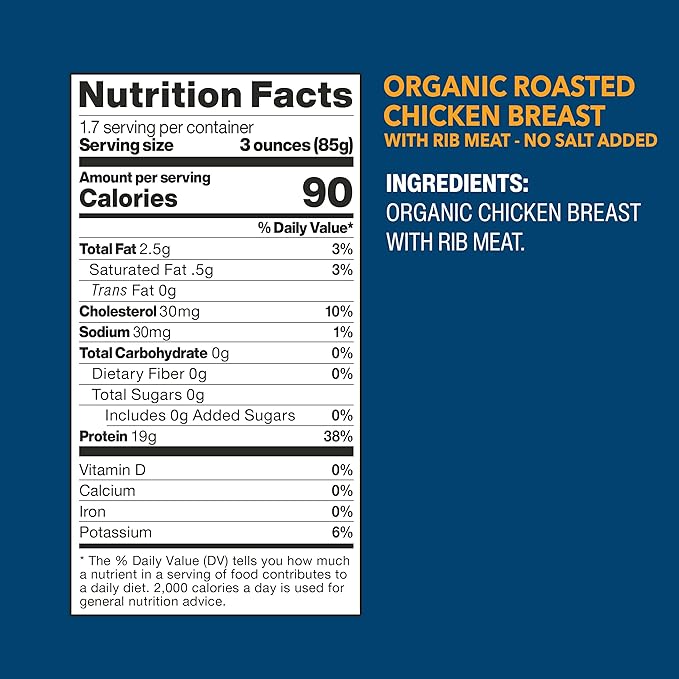 Wild Planet Organic Roasted Chicken Breast, Skinless and Boneless, No Salt Added, 100% chicken