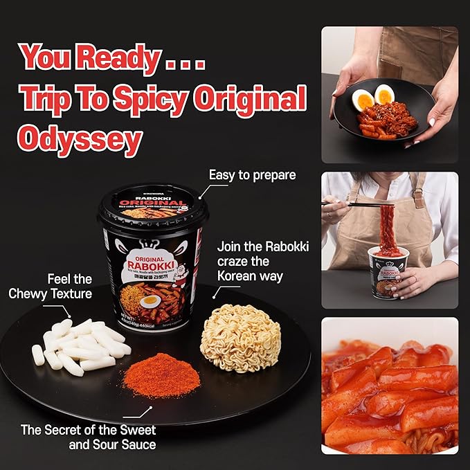 KINIKORA Premium Instant Rabokki Cup - Swicy Flavor, 2 Cups, Korean Ramen & Tteokbokki, Quick and