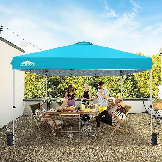 EAGLE PEAK Pop Up Canopy Tent with Wheeled Carry Bag, 8 Stakes, 4 Ropes, 4 Weight Bags, Easy Set Up