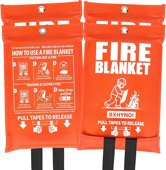 Fire Blanket for Home and Kitchen, 4 Pack 40"x 40" Emergency Fiberglass Fire Blanket with