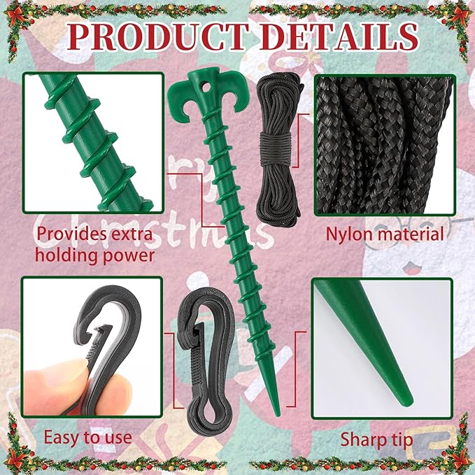 AUGSUN 27 Pieces Plastic Inflatable Stakes Set, Include Tent Stakes, Tethers Ropes and Hooks Heavy