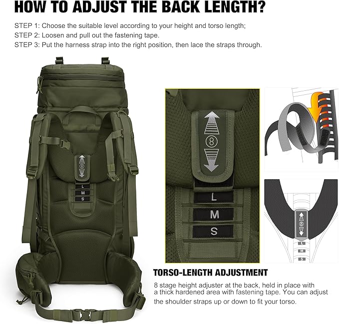 Mardingtop 75L Molle Hiking Internal Frame Backpacks with Rain Cover for