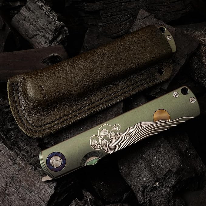 Handmade CPM-S35VN Powder Steel Japanese Pocket Knife, TC4 Titanium Alloy Handle, Camping and