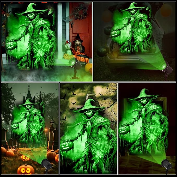 Treela Halloween Projector Lights Outdoor Dynamic Scary Scarecrow Lights Decoration Outside Indoor