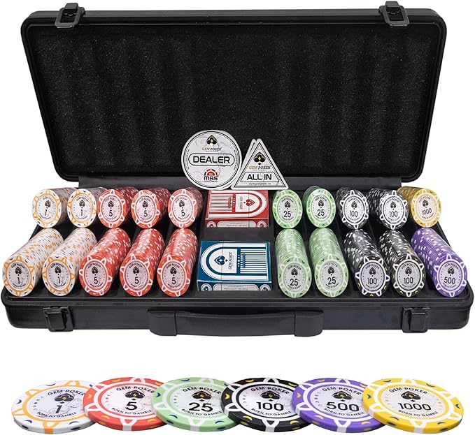 Luna 14 Gram Clay Poker Chips Set for Texas Hold’em, 500PCS Numbered Chips, Features a High-end