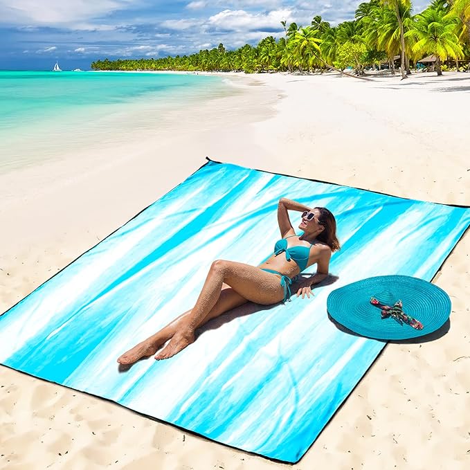 Beach Blanket Waterproof Sandproof Beach Mat 79" X 83"/10'x9'for 2-8 Adults Quick Drying Outdoor