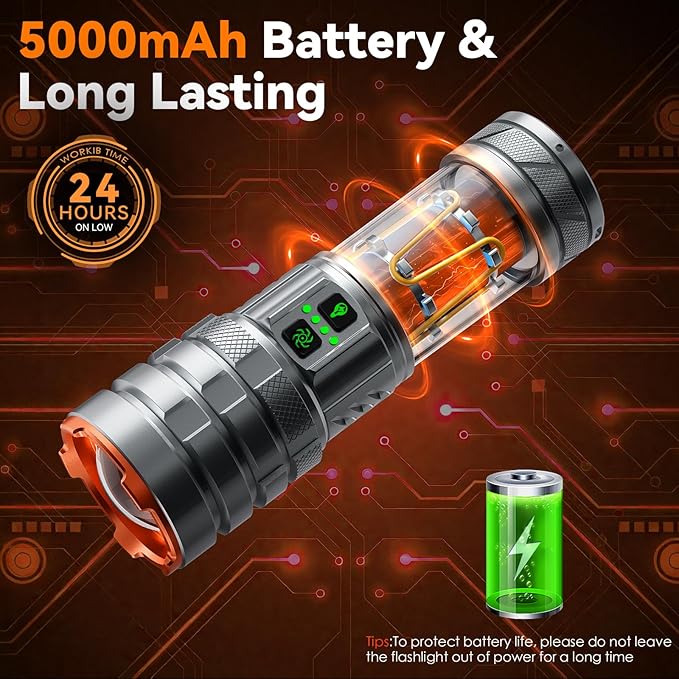 LED Flashlights High Lumens Rechargeable, 90000 High Lumens Super Bright Flashlight Camping with 11