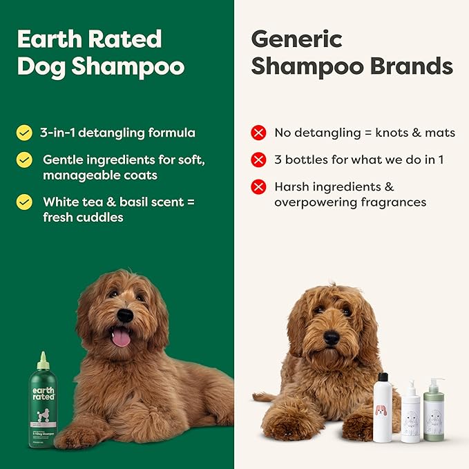 Earth Rated 3-in-1 Detangling Dog Shampoo and Conditioner, Deodorizing Oatmeal Shampoos for Dogs