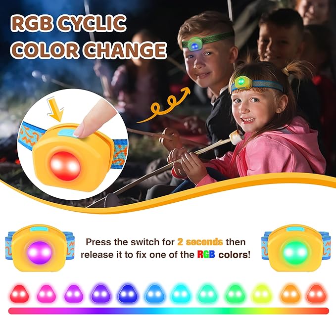 EverBrite LED Headlamp Rechargeable Kids Headlamp with RGB Mode and Adjustable Headband, 3 Modes