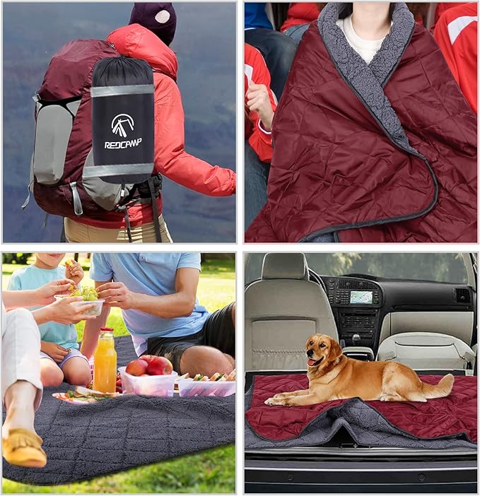 REDCAMP Large Warm Blanket with Sherpa Lining, Cold Weather Outdoor Blanket Windproof for Camping