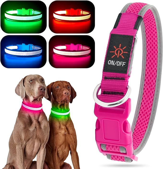 YFbrite Light up Dog Collar, USB Rechargeable LED Puppy Collar Super Bright Adjustable Glowing Dog