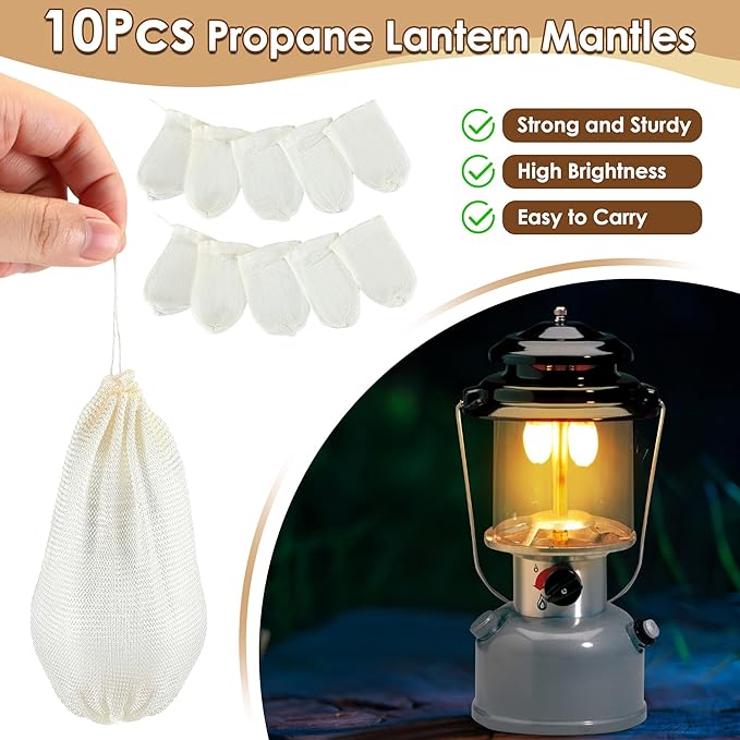 11 Pcs Propane Lantern Mantles with Glass Replacement Globe, Standard Lantern Replacement Parts U
