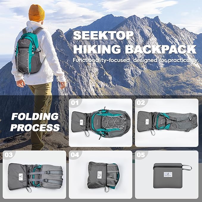Seektop 20L Foldable Waterproof Hiking Backpack, Ultralight Small Lightweight Daypack Packable