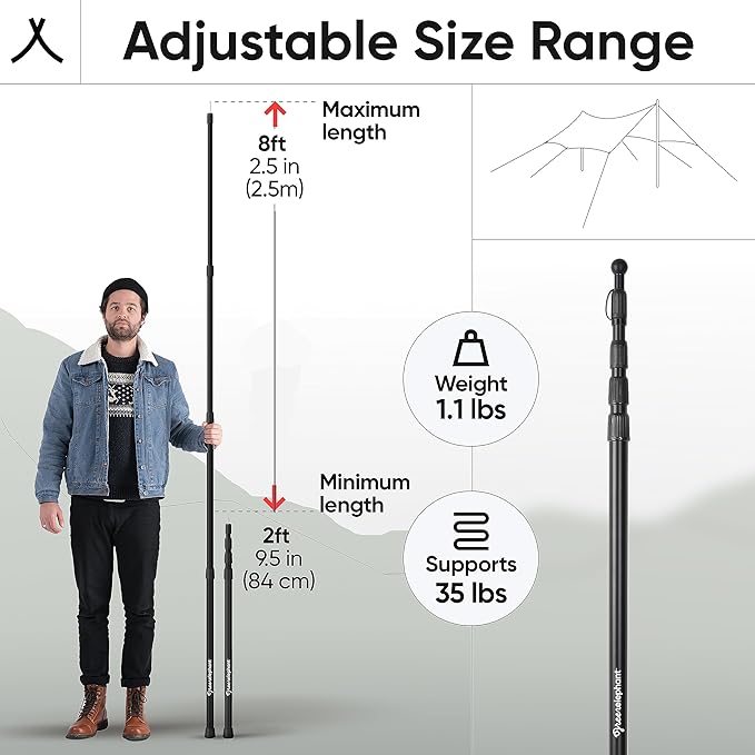 Green Elephant Camping Tarp Poles - Adjustable Aluminum Telescoping Tent Poles for Tarps, Canopy &