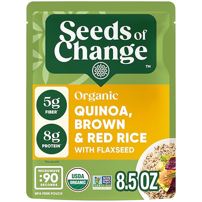 SEEDS OF CHANGE Organic Quinoa, Brown & Red Rice with Flaxseed, Organic Food, 8.5 OZ Pouch (Pack of