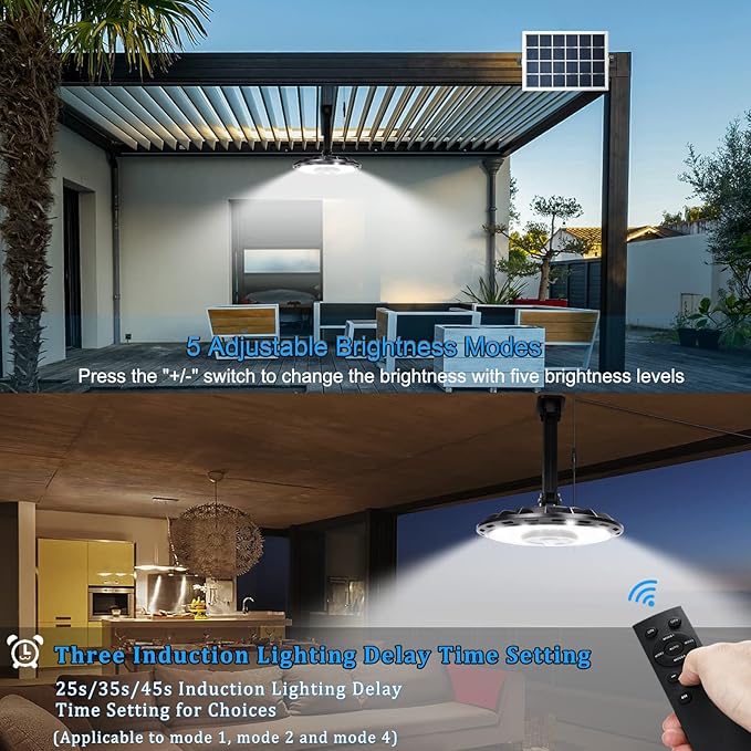 INDARUN Solar Shed Light with On/Off Switch, Up to 3000LM Solar Indoor/Outdoor Lights with 5 Modes