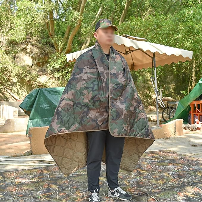 Poncho Liner Military Insulation Blanket Camo with Compression Carry Bag for Outdoors Hiking Jungle