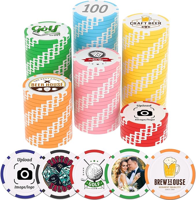 Custom Clay Poker Chips, 11.5Gram Personalized Poker Chips with Full Color Logo,Casino-Grade Monte