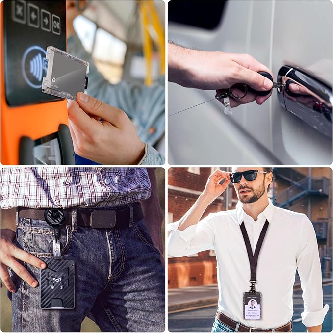 MNGARISTA Retractable Badge Holder, Heavy Duty Badge Reel Keychain with Belt Clip, 3K Carbon Fiber