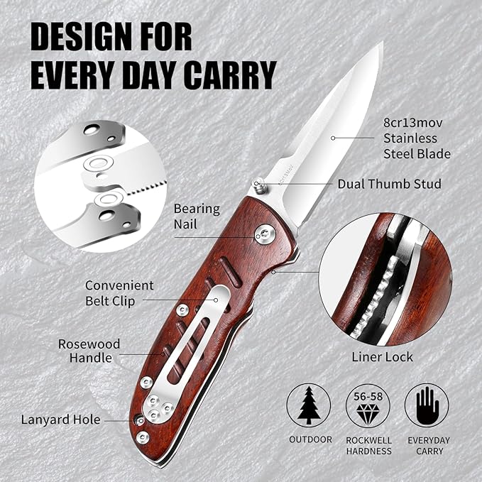 Harita Pocket Knife Folding Knife EDC Knife with Pocket Clip, 2.76 inch 8Cr13MoV Steel Blade
