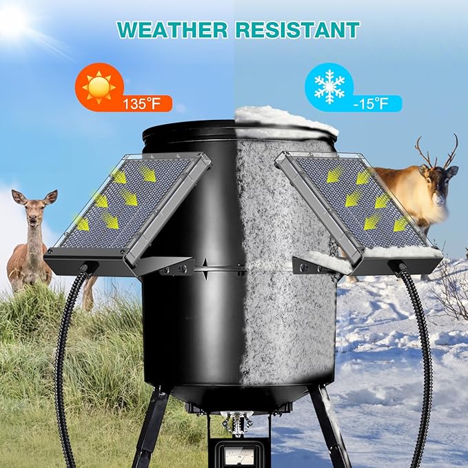 Solar Panel for Deer Feeder, 12V Solar Panel Outdoor Hunting Feeder Waterproof, Solar Power Battery