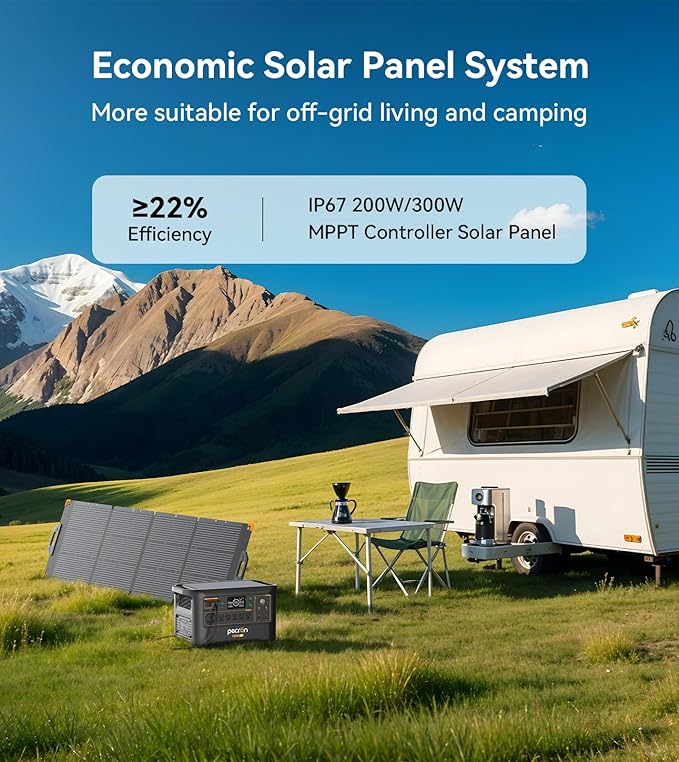 Pecron Portable Power Station F3000LFP with 200W Solar Panel*1, 3072Wh Solar Camping Generator can