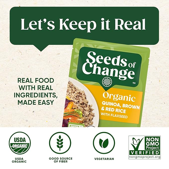 SEEDS OF CHANGE Organic Quinoa, Brown & Red Rice with Flaxseed, Microwaveable Ready to Heat, 8.5