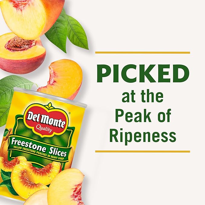 Del Monte Canned Sliced Freestone Peaches in Heavy Syrup, 15.25 oz Can (Pack of 12)