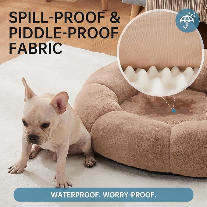 OhGeni 31 inches Calming Donut Orthopedic Dog & Cat Bed for Medium Pets, Warming Comfort Fluffy