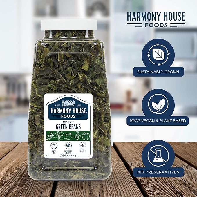Harmony House Foods Dried Green Beans, cut (8 oz, Quart Size Jar) for Cooking, Camping, Emergency