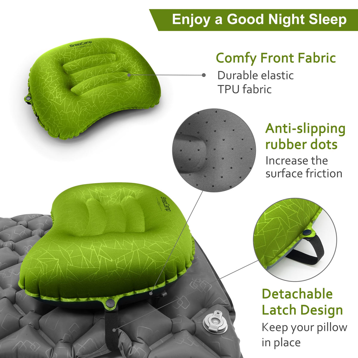 BreezCamp Inflatable Camping Pillow, Travel Blow Up Air Pillow, Neck Lumbar Support Ultralight