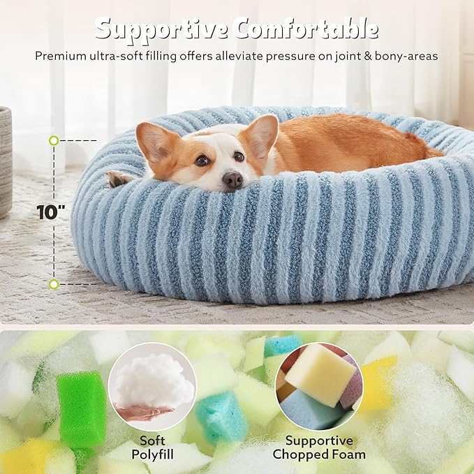 MIXJOY Calming Dog Beds Large Sized Dogs - Washable Donut Large Dog Bed with Removable Zipper