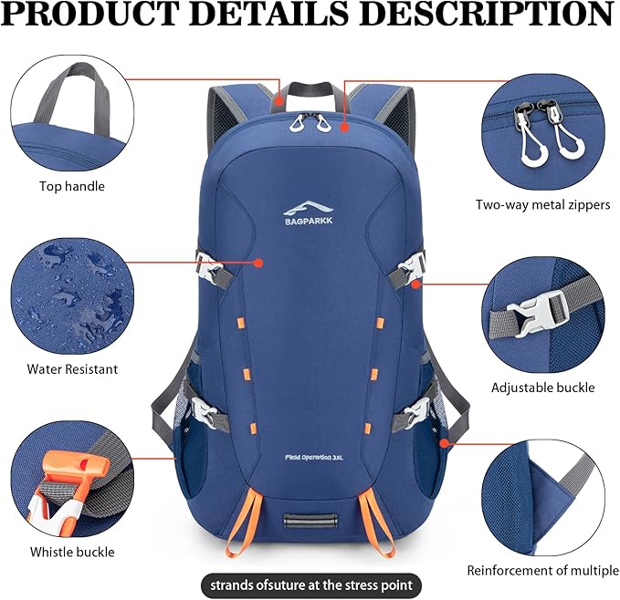 Hiking Backpack,Large 35L Travel Backpacks for Men Women,Water Resistant Ultra Lightweight Foldable