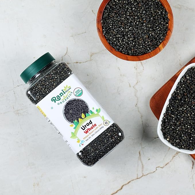 Rani Organic Urid/Urad Whole Black (Matpe Beans With Skin) Indian Lentils 32oz (2lbs) 908g PET Jar